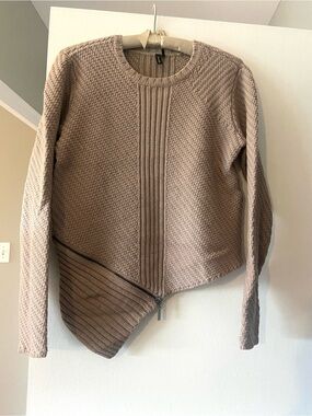 Marciano Taupe Asymmetrical Zip Crew Sweater